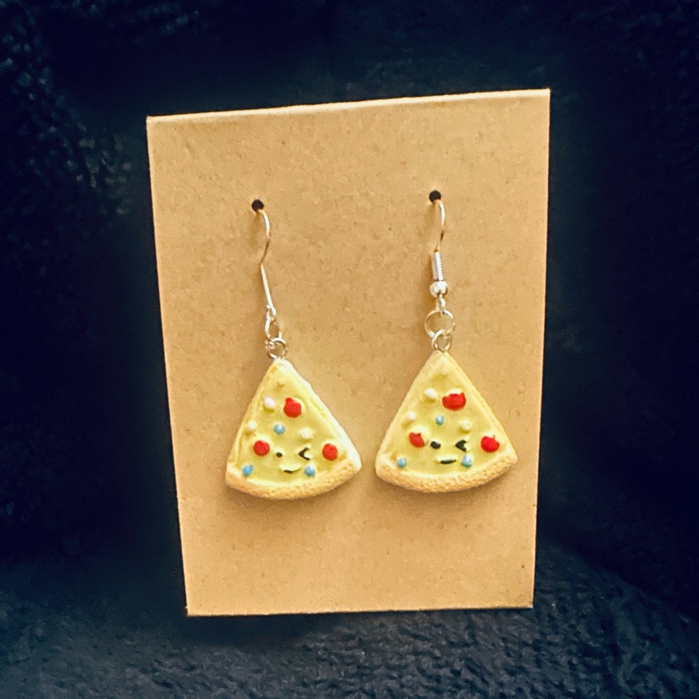 Cute Yellow Pizza Slice Drop Earrings - Fun Food Jewelry